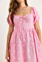 Women's Candy Pink Self-Floral Embroidered Lined Muslin Dress 5259 60281102 - 6