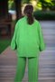 Flexible Cotton Summer Fabric Bat-Sleeve Shirt with Elastic Waist Pocket Trousers Large Size Double Set - 7
