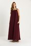Women's Burgundy Tie-Strap Pocket Detailed Lined Long Crinkle Oversize Dress 5249 60281095 - 2