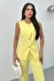 Women's Double Bottom Top Set Stylish Button Detailed Crew Neck Regular Vest Pants Set - 5