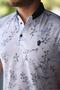 Men's White Blue Leaf Pattern Slim Fit Polo Neck T-Shirt - 2529 - 3