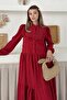 Lined Dress with Ruffle and Guipure Detail on the Front Red 9322-E - 3
