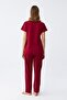 Women's Burgundy Heart Patterned Short Sleeve Combed Cotton Pajama Set - 6