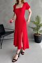 Women's Textured Fabric Slit Square Collar Back Tie Dress - 3
