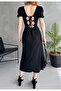 Women's Textured Fabric Slit Square Collar Back Tie Dress - 5