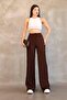 Brown Wrinkled Textured Wide Leg High Waist Comfortable Fit Trousers - 3