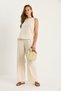 Women's Cream Linen Blouse Trousers Set 3392 60283483 - 2