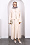Beige Tie Front Kimono Skirt Suit - 2