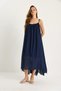 Women's Navy Blue Thin Straps Loose Lined Cotton Summer Long Linen Dress 5971 60281031 - 3