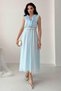 Blue Ruffled Collar Belted Lined Tulle Dress