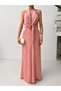 Powder Patterned Front Tie-Up Zero Sleeve Dress - 4