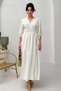 Ecru Double Breasted Collar Tie Detailed Muslin Dress