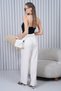 High Waist Wide Leg White Trousers with Lace-Up Waist - 2