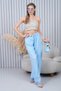 High Waist Loose Leg Light Blue Trousers with Lace-Up Waist - 8