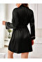 Women's Elegant and Stylish Short Satin Dressing Gown with Thin Interlayer Sleeves and Flap Details with Belt - 2