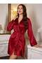 Women's Elegant and Stylish Short Satin Dressing Gown with Thin Interlayer Sleeves and Flap Details with Belt - 3