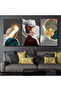 Three luxurious modern canvas paintings with a hollow silver frame