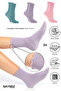 Bamboo Women's Elasticless Pink-Lilac-Green Ruffled Socket Seamless Socks 3 Pack / Leaves No Marks