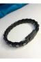 Men's Steel Bracelet - Geometric Model Black Color Leather Braided - for Lover - for Spouse - for Father - 7