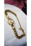 Steel Bracelet - Women's Yellow Color Bracelet with Moon and Star Stone and Pearl Detail - 2