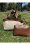 Double Handle Women's Canvas Tote Shopper Bag with Makeup Bag - 5