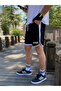 Men's Black Piping Sports Shorts Cappa Fabric Bermuda Deepsense Printed