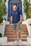 25950 Men's Navy Blue-Khaki Short Sleeve Men's Cotton Shorts Suit