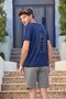 25950 Men's Navy Blue-Khaki Short Sleeve Men's Cotton Shorts Suit - 2