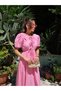 Women's Pink Stylish Baby Collar Detailed Lined Muslin Fabric Short Sleeve Summer Dress - 3