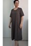 Brown Black Print Short Sleeve Combed Viscose Dress - 4