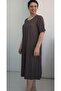 Brown Black Print Short Sleeve Combed Viscose Dress