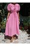 Women's Pink Stylish Baby Collar Detailed Lined Muslin Fabric Short Sleeve Summer Dress - 2