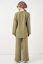 Women's Double Breasted Collar Kimono Bottom Top Set 6743 - Khaki - 6
