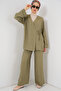 Women's Double Breasted Collar Kimono Bottom Top Set 6743 - Khaki - 4
