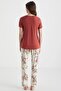 Women's Summer Pajamas Set – Tile Color Top, Viscose Fabric, Floral Print Bottom C6T0N72 - 4