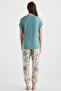 Women's Ankle Elastic Pajamas Set – Patterned Trousers, Viscose Short Sleeve Top C9T1N72 - 5