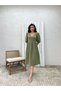 Khaki Green V-Neck Muslin Dress - 5