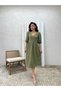 Khaki Green V-Neck Muslin Dress - 3