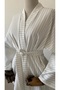 Striped White Striped Design Belted Kimono - 2