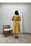 Crew Neck Mustard Poplin Flared Smocked Dress - 5