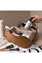Large Capacity Travel Cosmetic Bag, PU Leather Toiletry Bags with Divider and Handle - Brown - 2