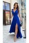 Women's strappy double-breasted long slit dress, special occasion-graduation and evening dress - 3