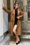 Women's Waist-Tie Double-Breasted Collar Long Trench Coat - Tan 9358 - 2