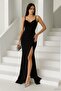 Slim Strap Slit Fish Dress Black 582210