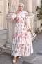 Patterned Hijab Dress Beige 567