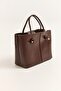 Brown Hand and Shoulder Bag with Lace Detail - 2