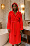 Hooded Waist Belted 100% Cotton Beige Inside Fuchsia Outside Bath Robe