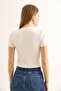 Crew Neck Short Sleeve Crop Blouse Cream - 5