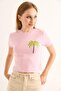 Crew Neck Short Sleeve Crop Blouse Pink - 5