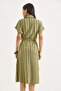 Stone Belted Striped Mini Shirt Dress Green - 5